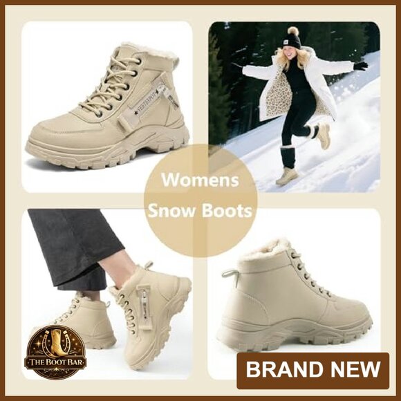 Women's Waterproof Snow Boots with Fur Lining Anti-Slip Winter Ankle Boots - Picture 3 of 8